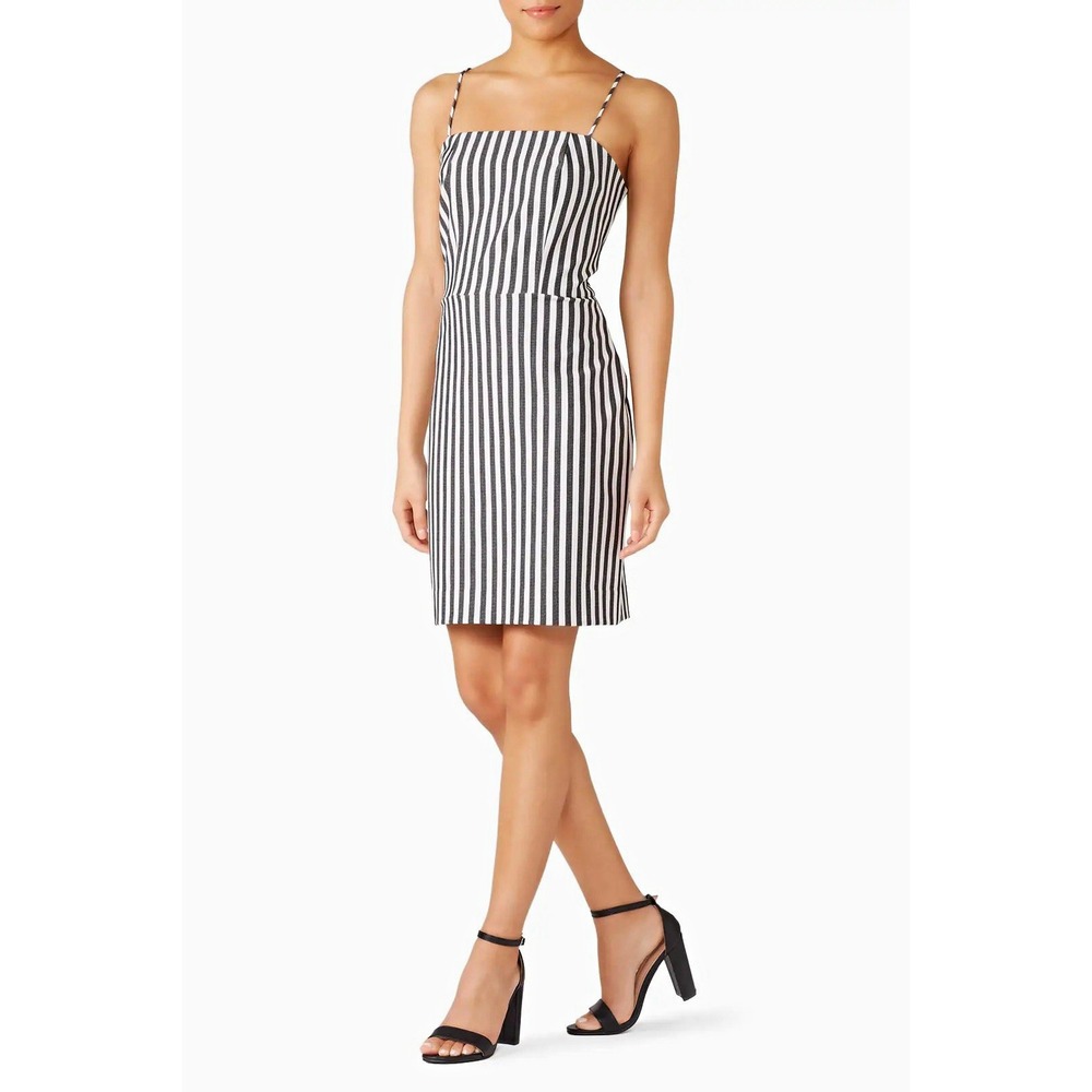 Fifteen Twenty Black White Striped Square Neck Sheath Knee Zip Dress Size S NWT